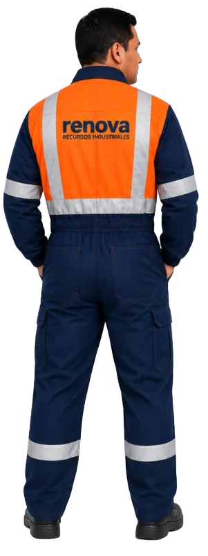 Mameluco denim/drill naranja (reverso)